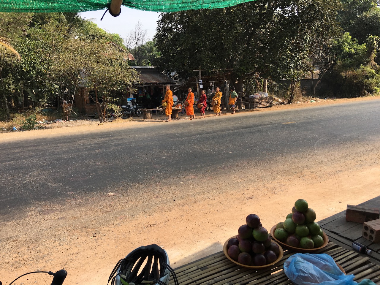 Collecting alms in the morning. Many boys are temporarily ordained and serve as monks, usually less than a year.